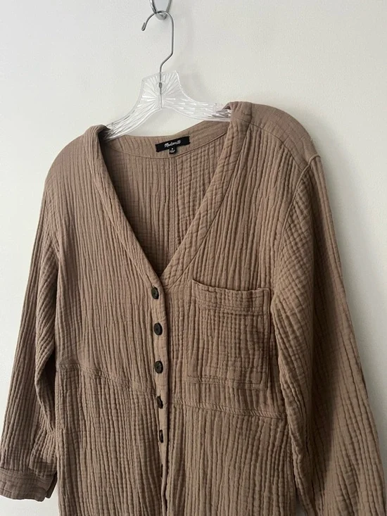 Madewell Lightspun Coverall Jumpsuit 100% Cotton Gauze Tan Brown Medium - Picture 3 of 11